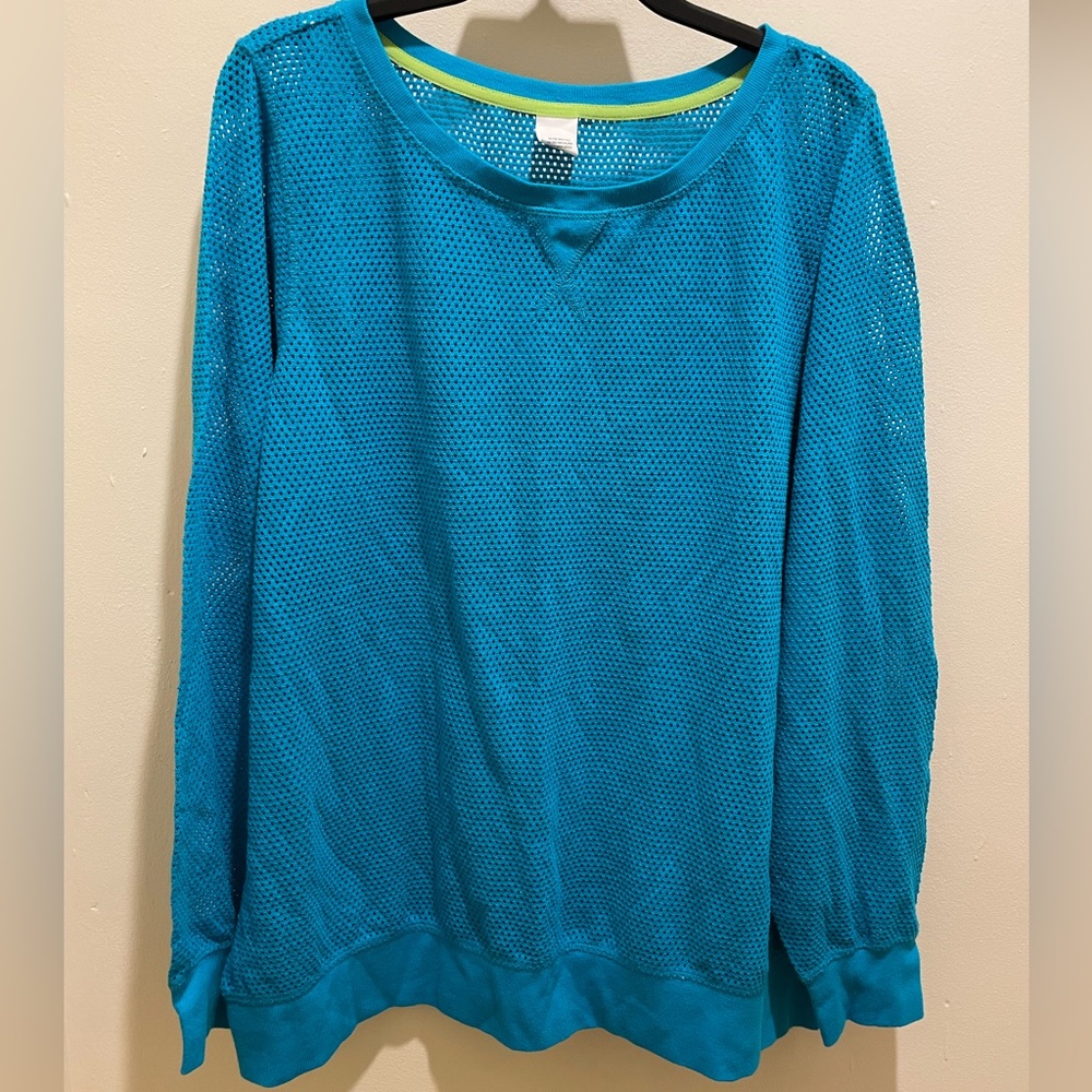 Blue Mesh Athletic Style Long Sleeve Top